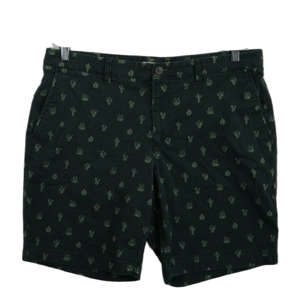 Hawker Rye Chino Shorts Men's Size 36 x 9 Green Cactus Print Stretch Cotton